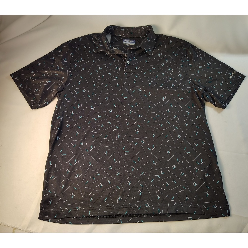 Ben Hogan Performance Mens L Black Golf‎ Club Tee Print Polo Shirt Short Sleeve